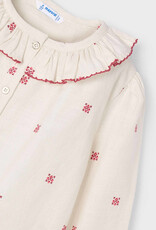 Mayoral Cream Collared Red Stitch Blouse