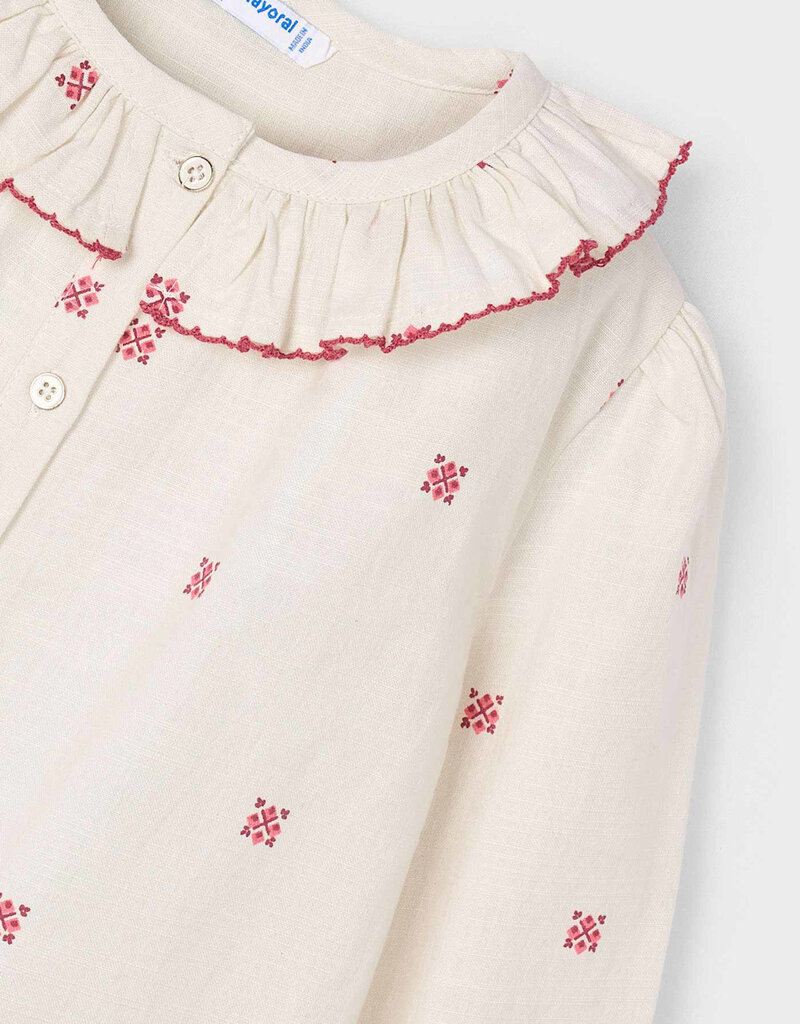 Mayoral Cream Collared Red Stitch Blouse