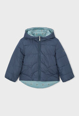Mayoral Navy Sage Flower Print Reversible Hooded Jacket