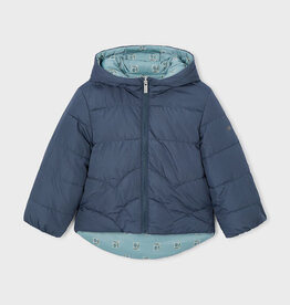 Mayoral Navy Sage Flower Print Reversible Hooded Jacket