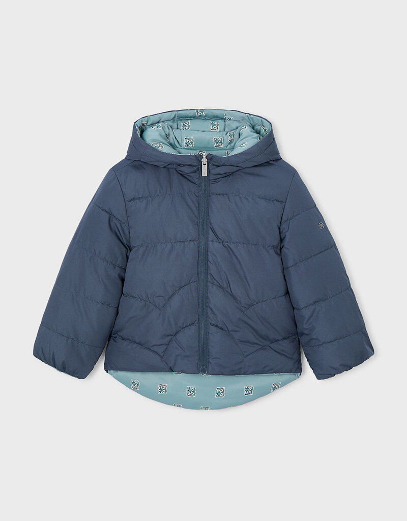 Mayoral Navy Sage Flower Print Reversible Hooded Jacket