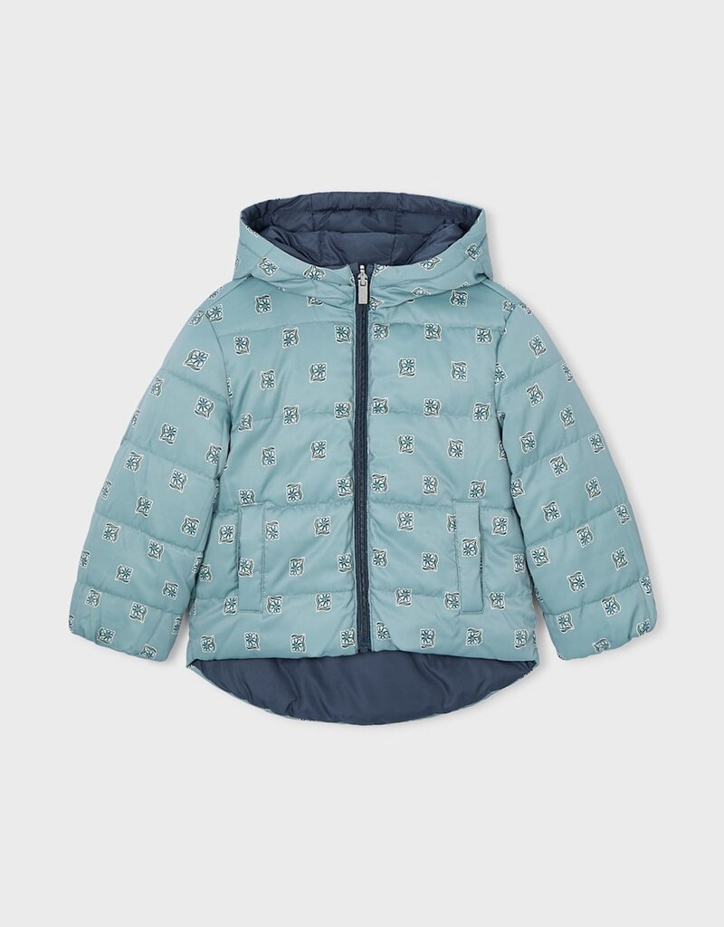 Mayoral Navy Sage Flower Print Reversible Hooded Jacket