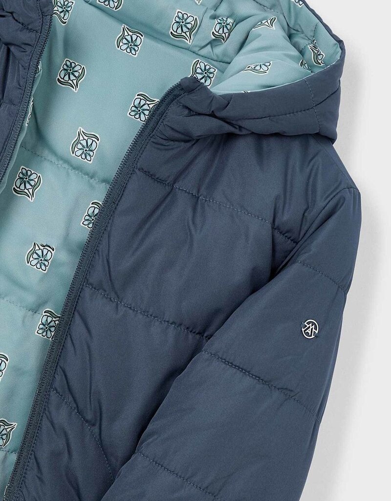 Mayoral Navy Sage Flower Print Reversible Hooded Jacket
