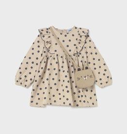 Mayoral Cream Ruffled Polka Dot Dress w/Purse