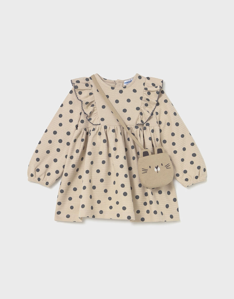 Mayoral Cream Ruffled Polka Dot Dress w/Purse