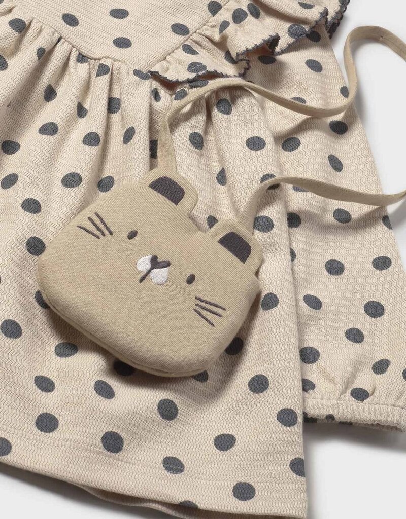 Mayoral Cream Ruffled Polka Dot Dress w/Purse