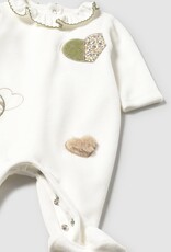 Mayoral Cream Velour Collared Footie w/Hearts