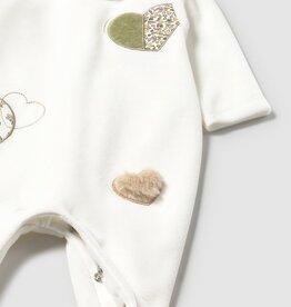 Mayoral Cream Velour Collared Footie w/Hearts