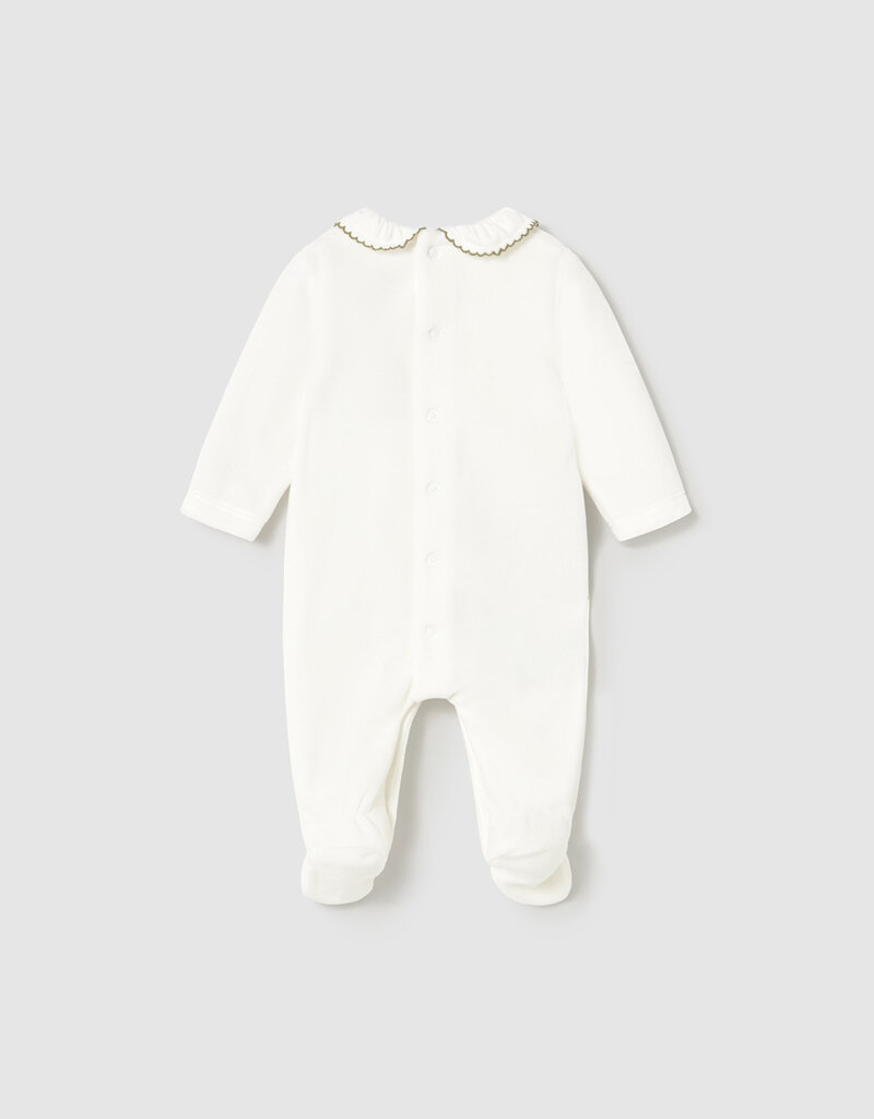Mayoral Cream Velour Collared Footie w/Hearts