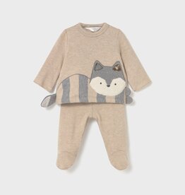 Mayoral Tan 2pc Knit Pant Set w/Raccoon Applique
