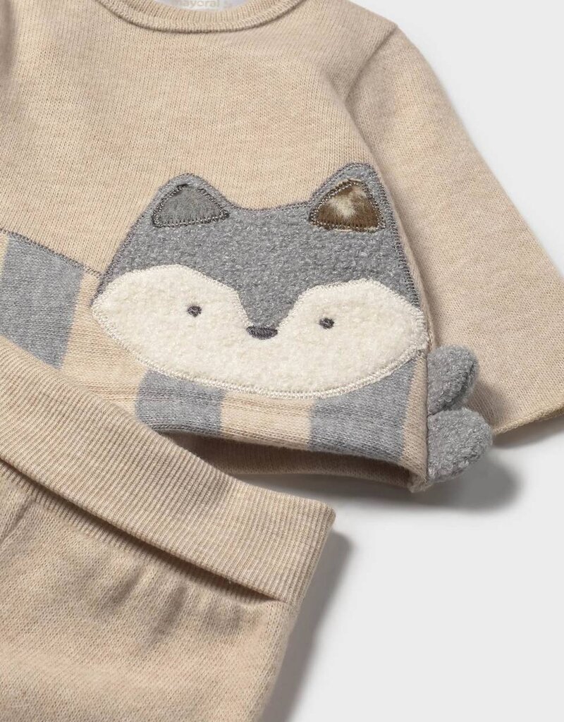 Mayoral Tan 2pc Knit Pant Set w/Raccoon Applique
