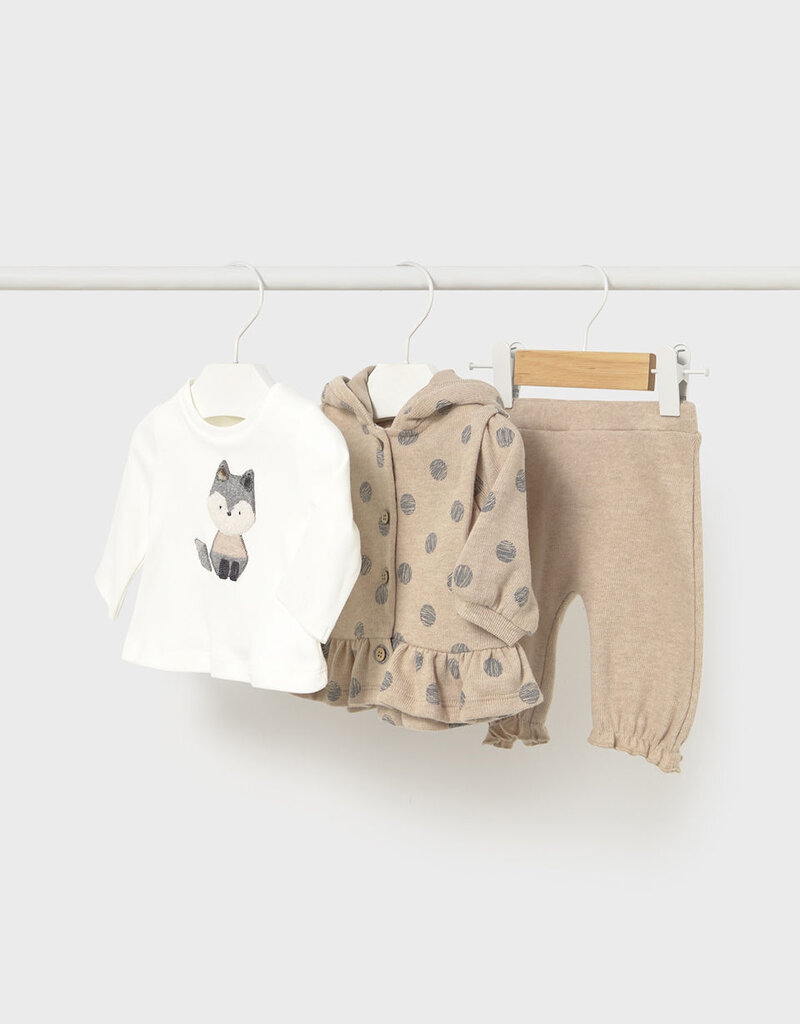 Mayoral Tan 3pc Pant Set Raccoon Print