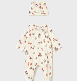 Mayoral Cream Footie Mushroom Print w/Hat