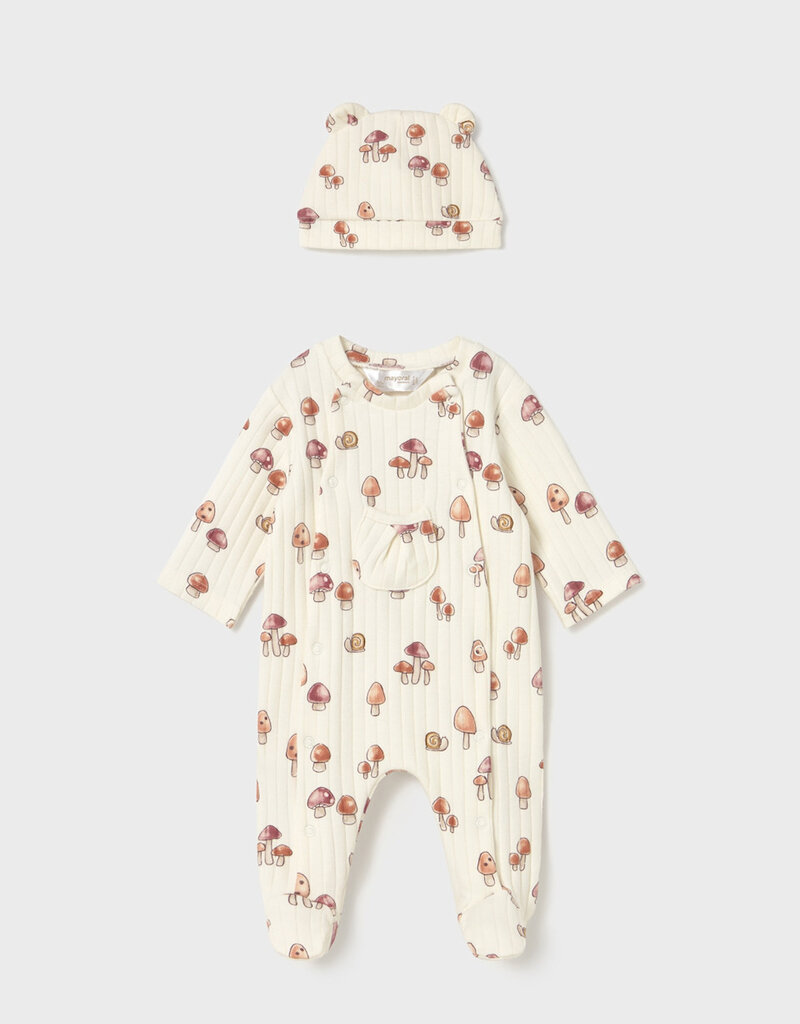 Mayoral Cream Footie Mushroom Print w/Hat