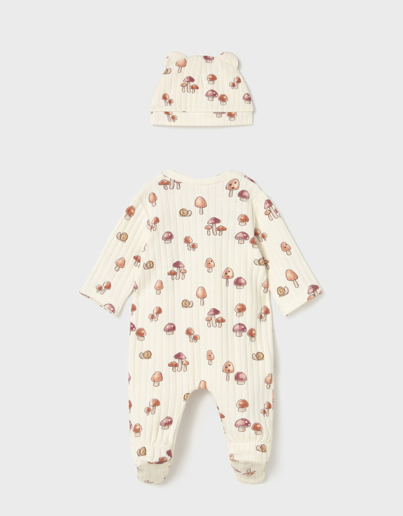 Mayoral Cream Footie Mushroom Print w/Hat