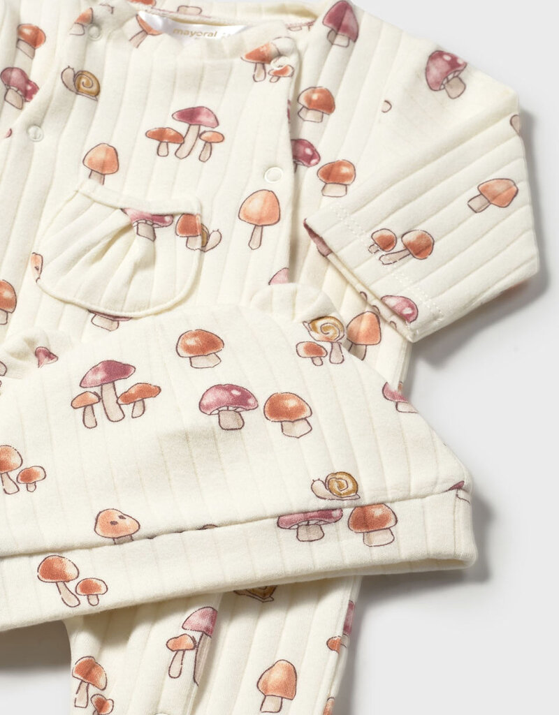 Mayoral Cream Footie Mushroom Print w/Hat