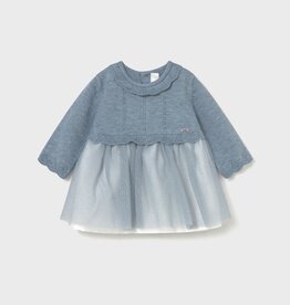 Mayoral Dusty Blue Tricot Tulle dress