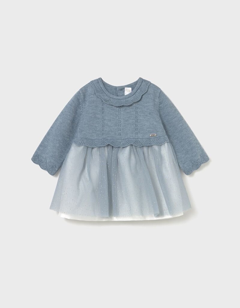 Mayoral Dusty Blue Tricot Tulle dress