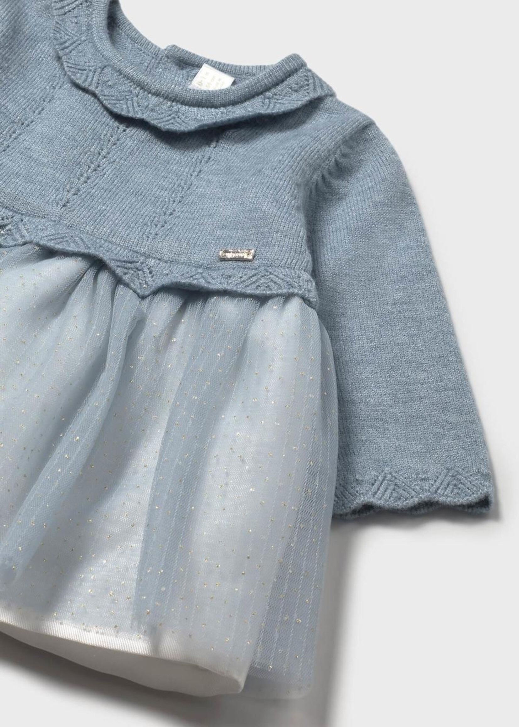 Mayoral Dusty Blue Tricot Tulle dress