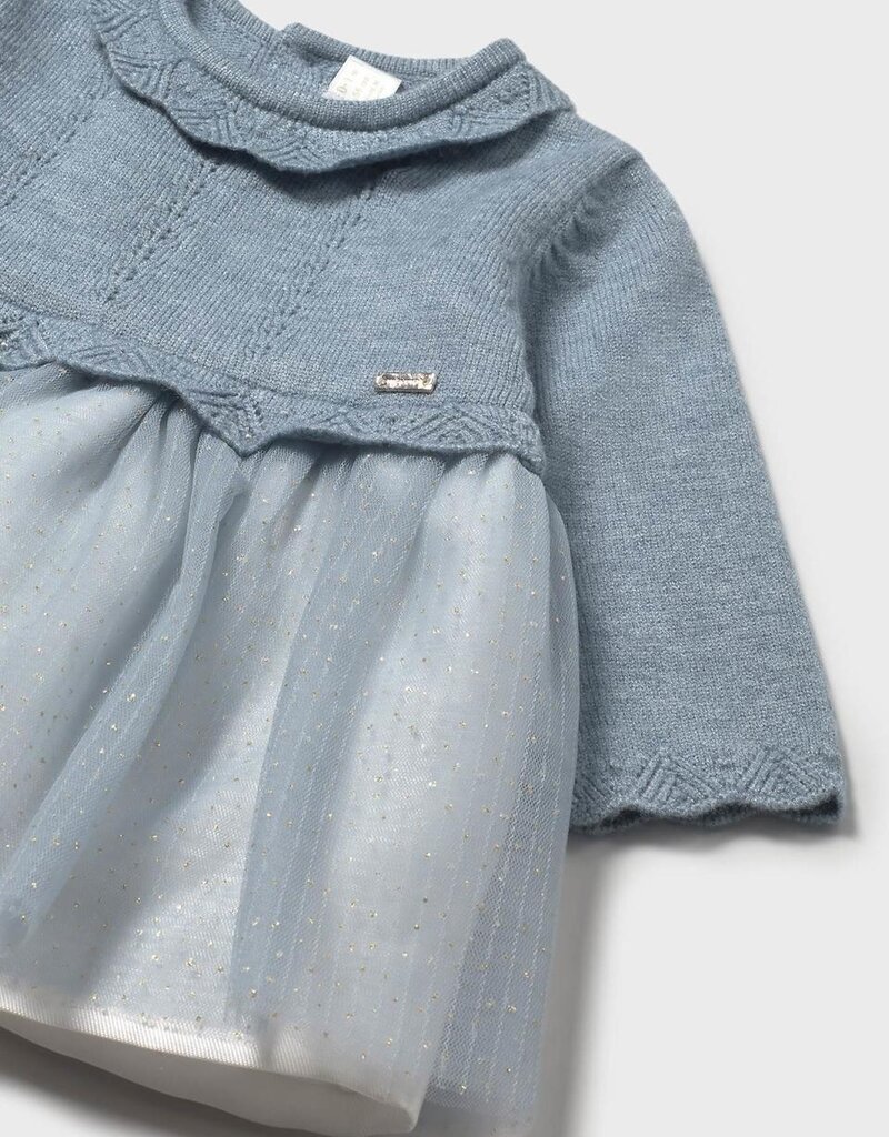 Mayoral Dusty Blue Tricot Tulle dress
