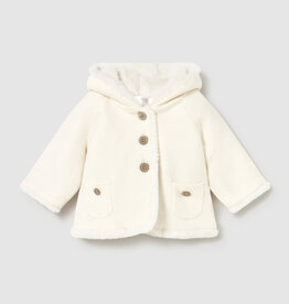 Mayoral Pompon Hooded Cardigan Cream