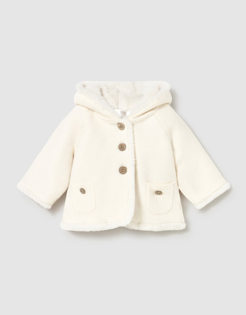 Mayoral Pompon Hooded Cardigan Cream