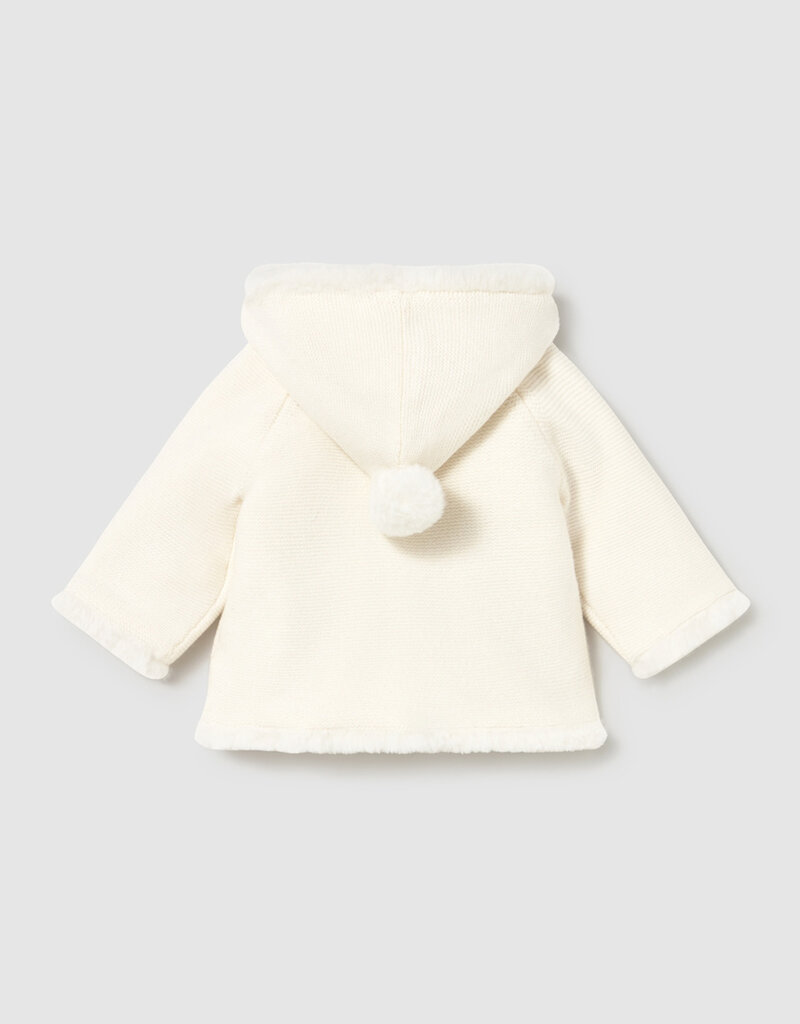 Mayoral Pompon Hooded Cardigan Cream