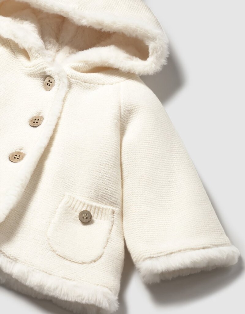 Mayoral Pompon Hooded Cardigan Cream