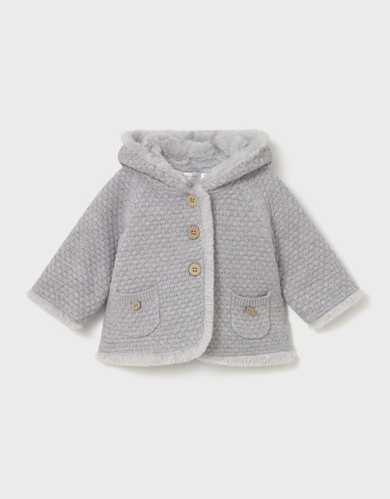 Mayoral Pompon Hooded Cardigan Grey