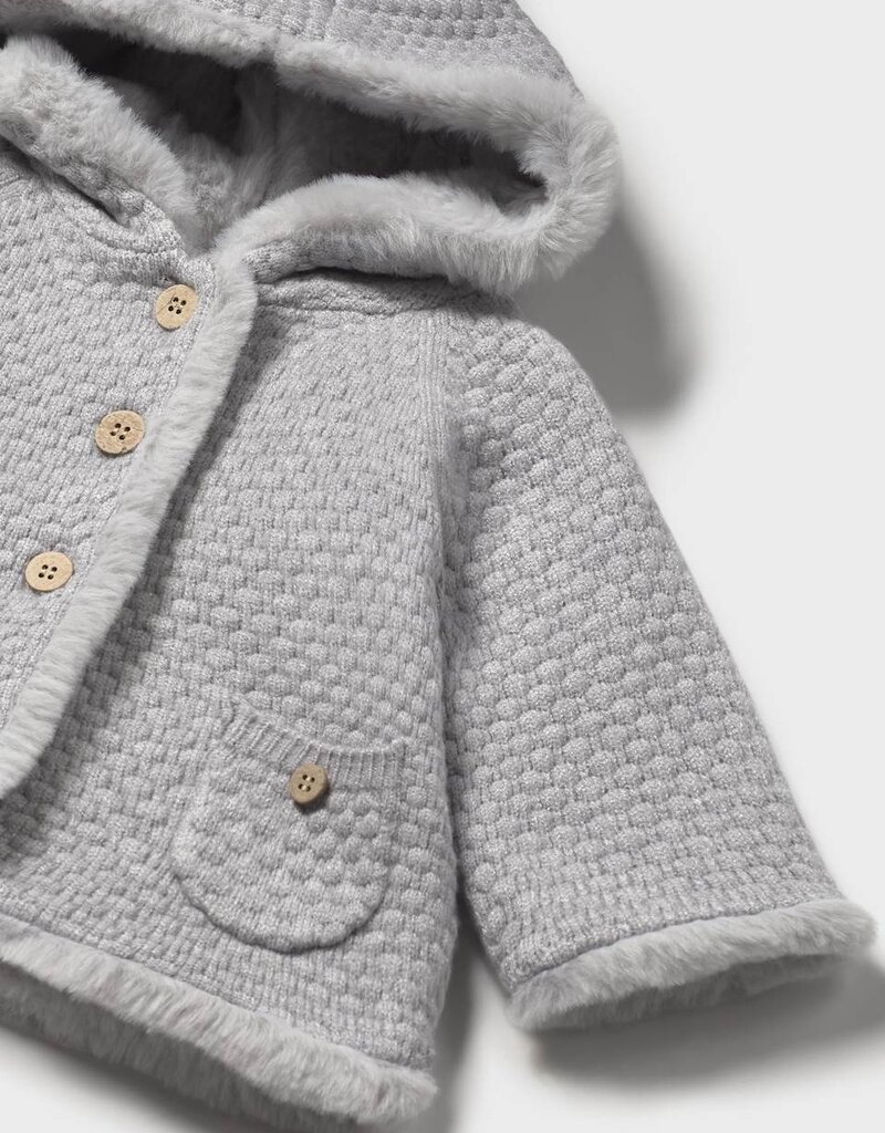 Mayoral Pompon Hooded Cardigan Grey