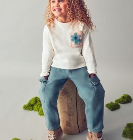 Mayoral L/S Cream Tee w/Flower Applique