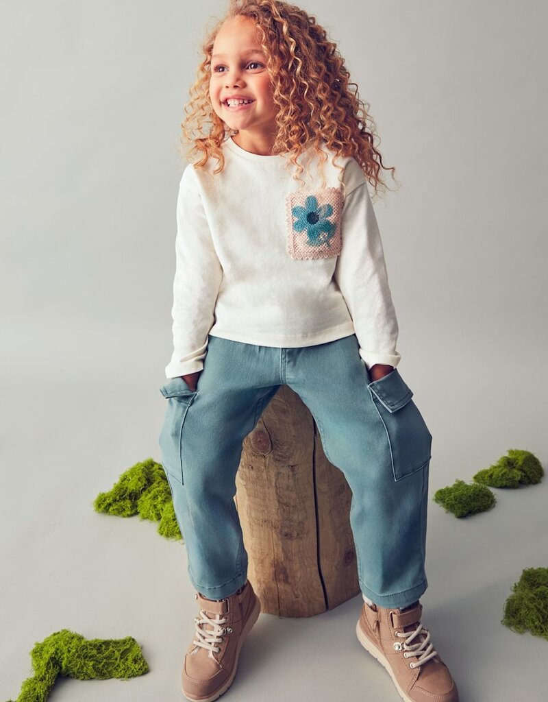 Mayoral L/S Cream Tee w/Flower Applique