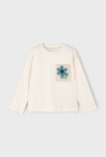 Mayoral L/S Cream Tee w/Flower Applique