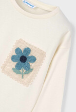 Mayoral L/S Cream Tee w/Flower Applique