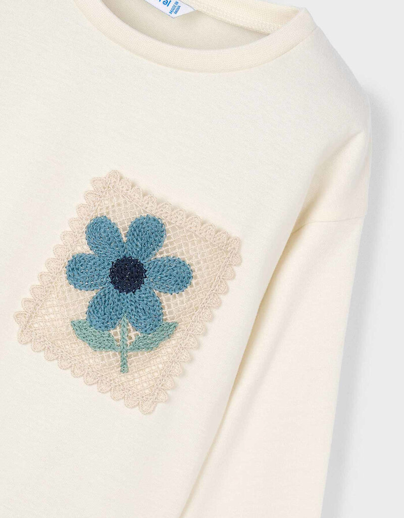 Mayoral L/S Cream Tee w/Flower Applique