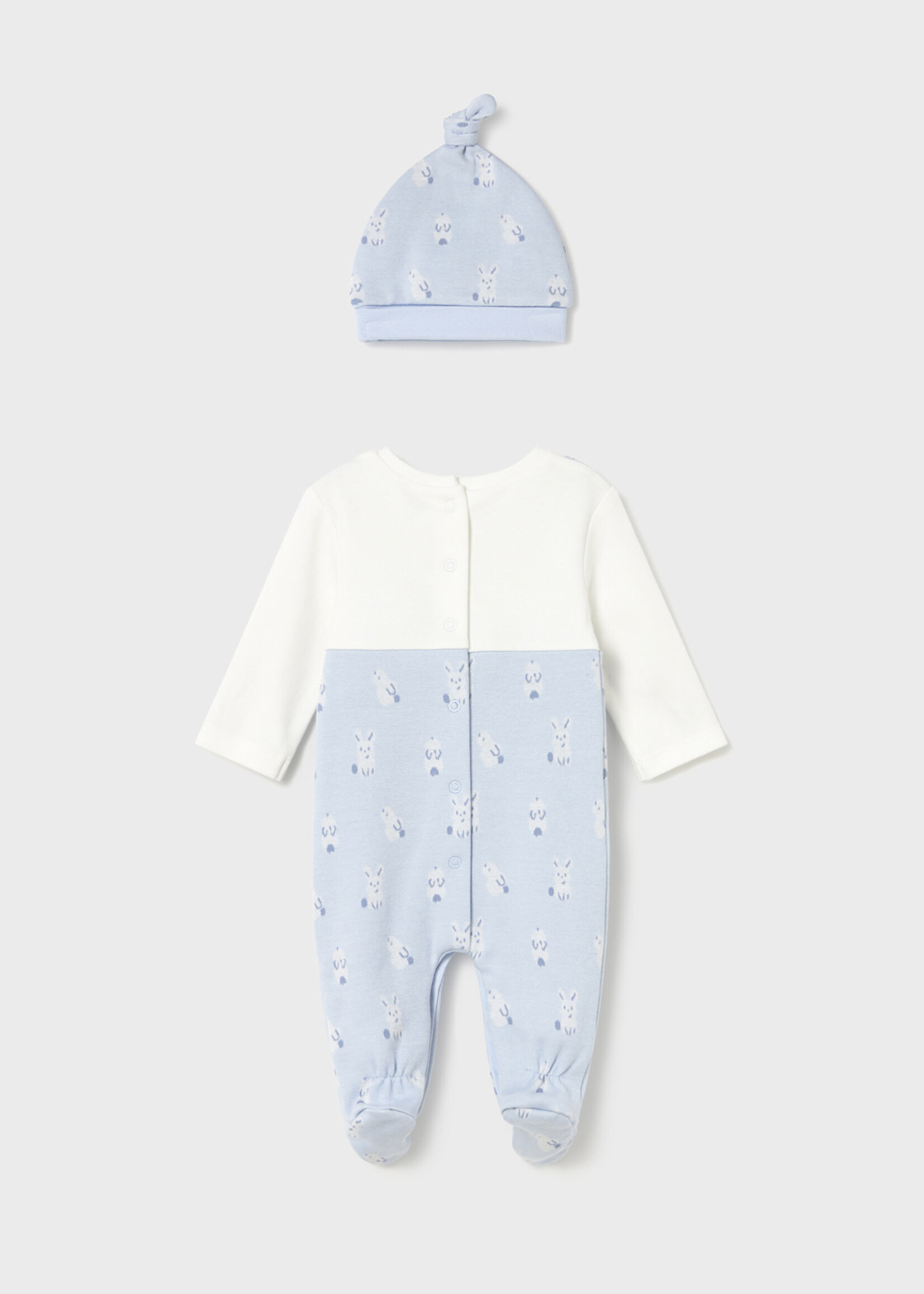 Mayoral Sky Blue Overall 3pc Set Bunnies