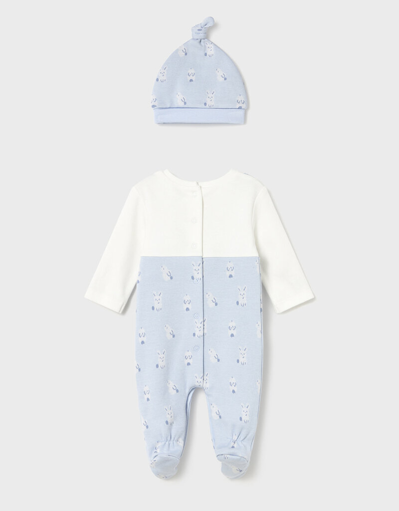 Mayoral Sky Blue Overall 3pc Set Bunnies