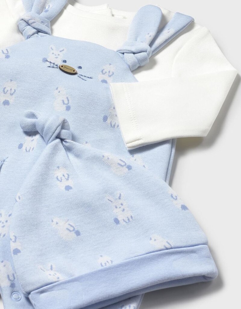 Mayoral Sky Blue Overall 3pc Set Bunnies