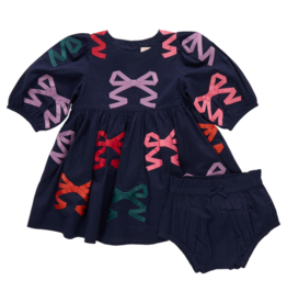Pink Chicken baby girls brooke dress set - multi bow applique