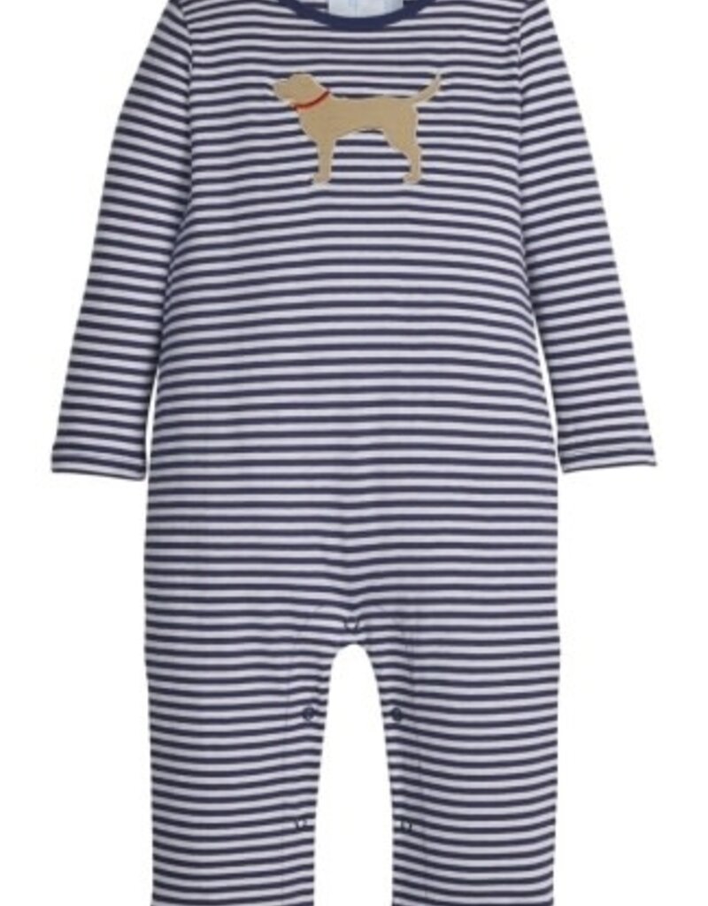 Little English Applique Romper Lab Navy Stripe