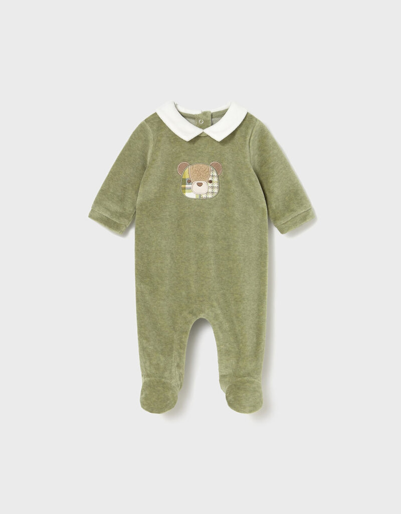 Mayoral Velour Collared Footie Green