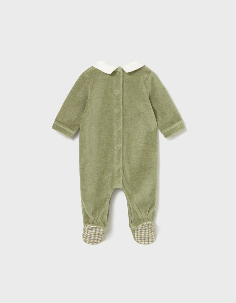 Mayoral Velour Collared Footie Green
