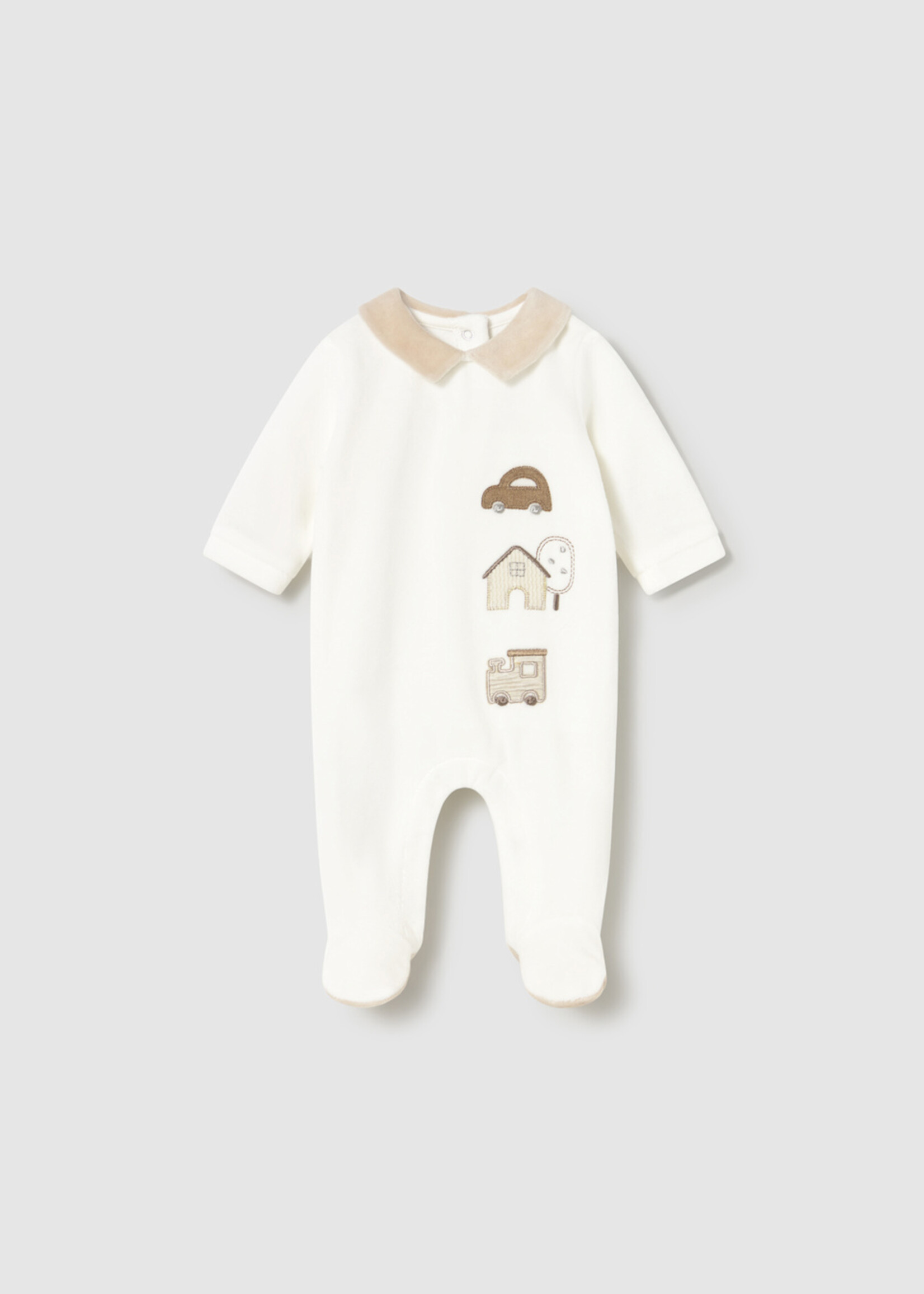 Mayoral Velour Collared Footie Cream