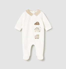 Mayoral Velour Collared Footie Cream