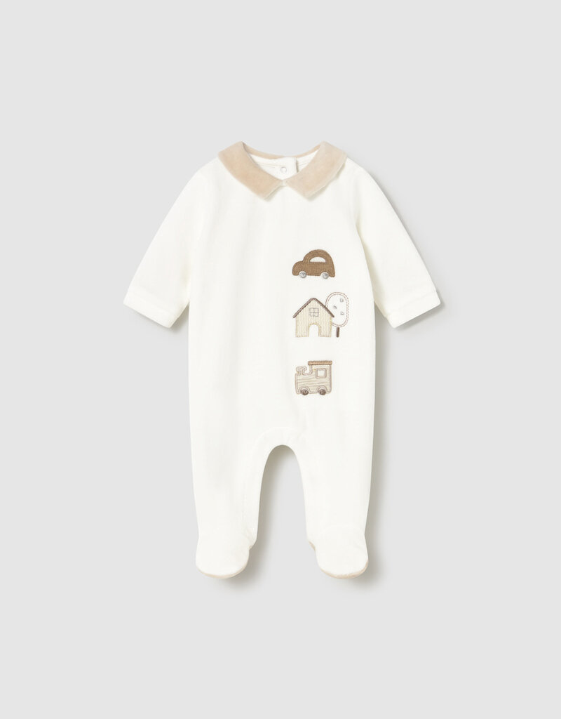 Mayoral Velour Collared Footie Cream