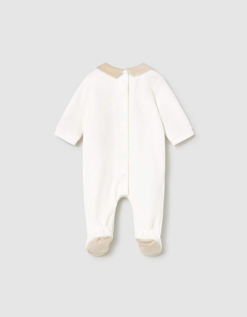 Mayoral Velour Collared Footie Cream