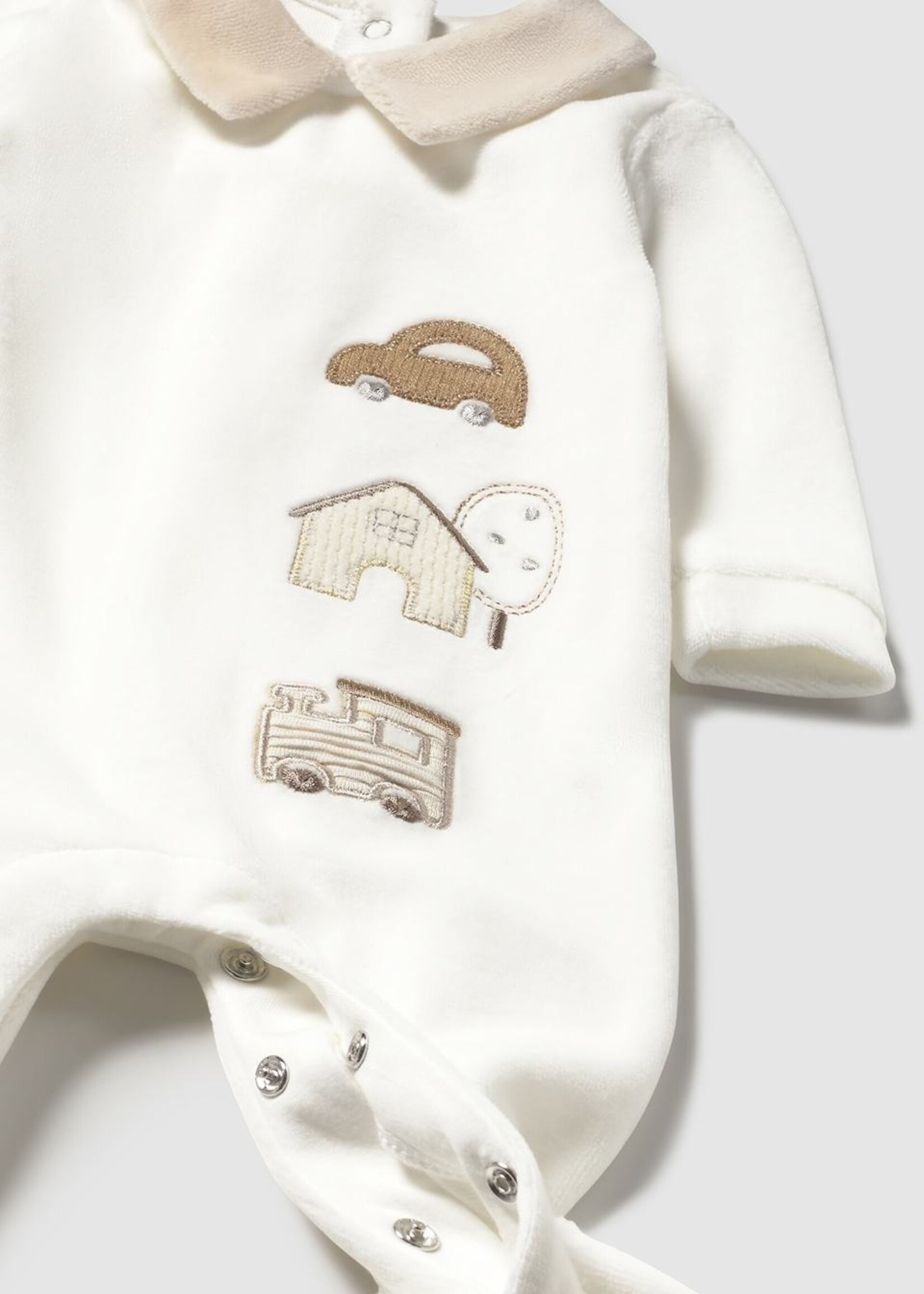 Mayoral Velour Collared Footie Cream