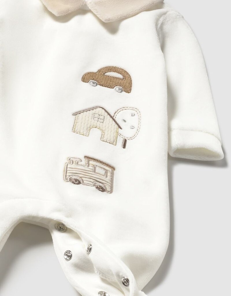 Mayoral Velour Collared Footie Cream