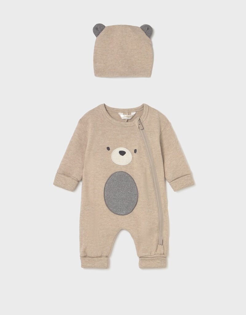 Mayoral Tan Romper Animal Theme w/Hat