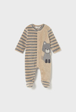 Mayoral Racoon Applique and Stripe Footie Tan